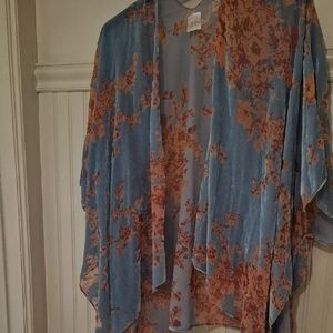 Floral Kimono Cardigan - Blue and Pink CHERRY blossons